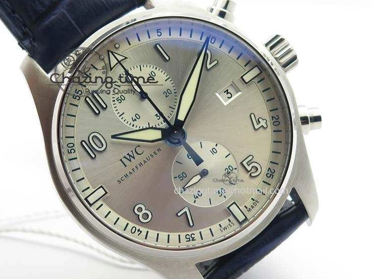 MIROTIME 0723 Pilot Chrono SS IW387809 ZF 1:1 Best Edition Silver Dial Blue Numbers On Blue Leather Strap A Lightweight 7263